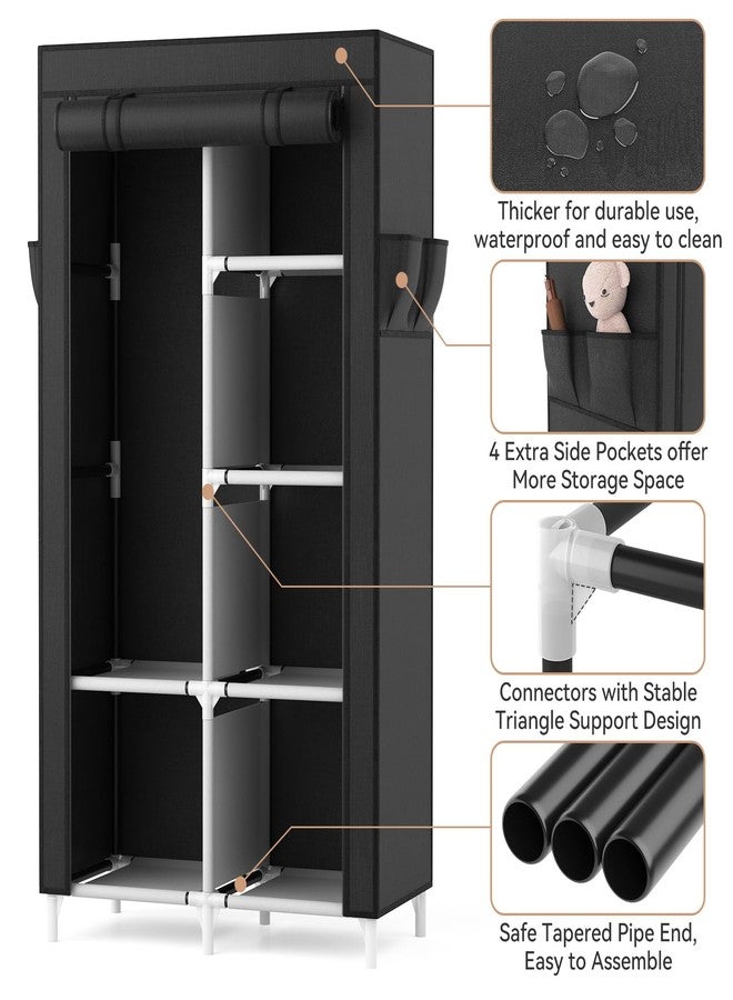ROJASOP Portable Closet Wardrobe Closet for Hanging Clothes with 6 Storage Shelves, 1 Hanging Rod and 4 Pockets, Free Standing Closet Clothes Organizer for Bedroom, Sturdy and Easy Assemble - Image 5